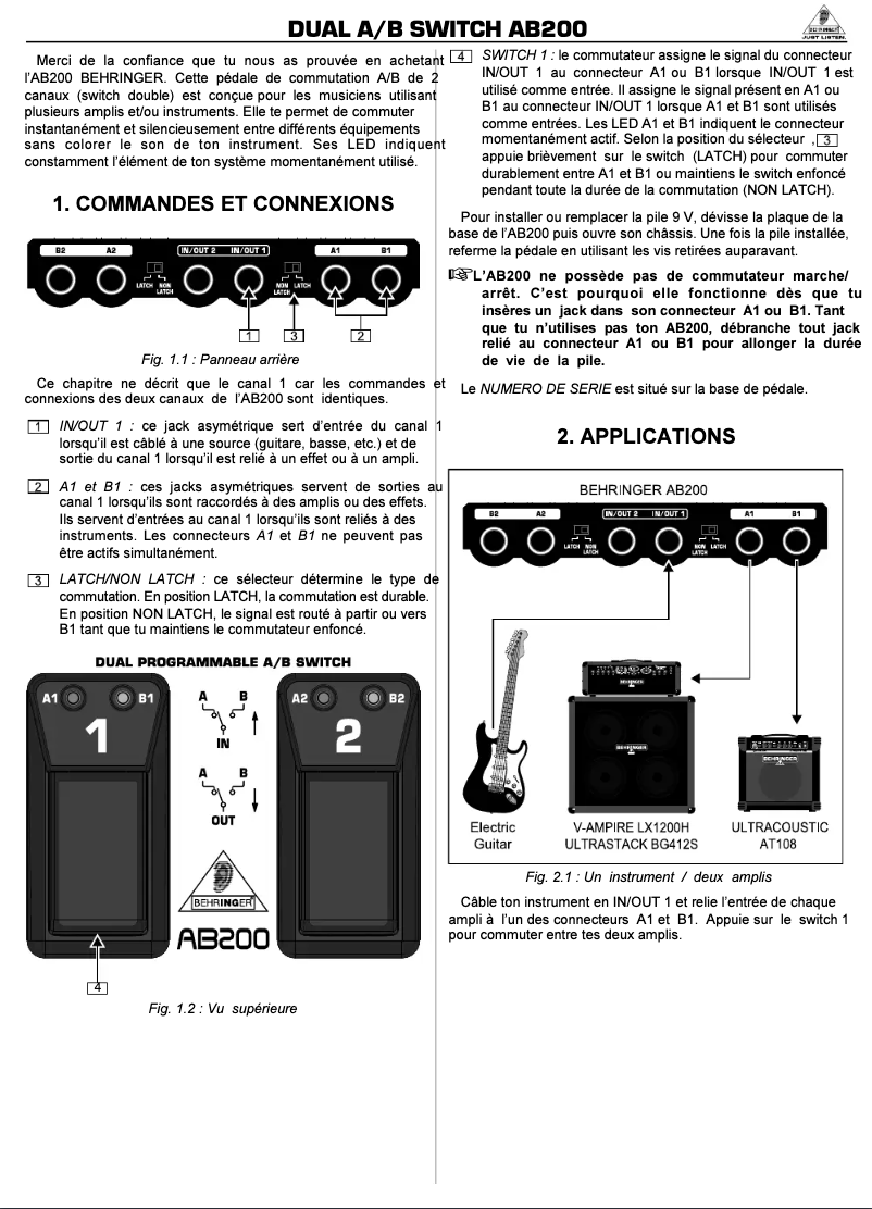 Page n°1 - Manuel utilisateur Behringer Dual A/B Switch AB200