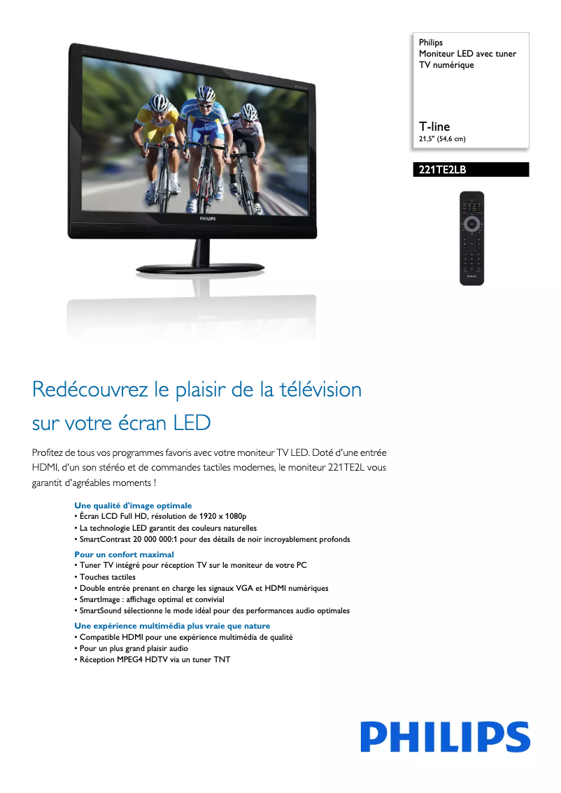 Page 1 de la notice Fiche technique Philips 221TE2LB