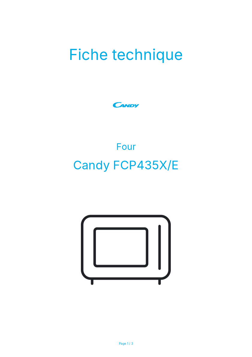 Page n°1 - Fiche technique Candy FCP435X/E