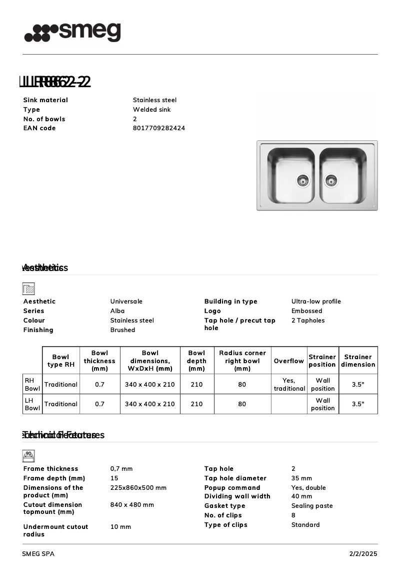 Page 1 de la notice Manuel utilisateur Smeg LLR862-2