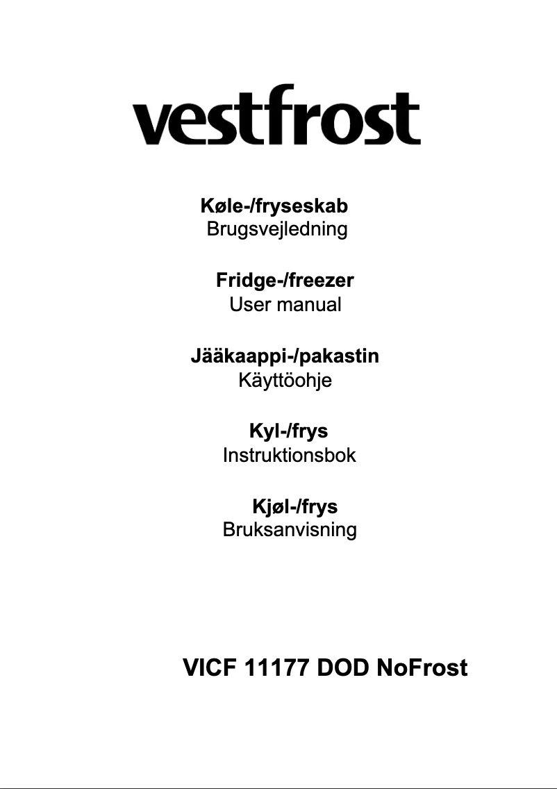 Page 1 de la notice Manuel utilisateur Vestfrost VICF 11177 DOD NoFrost