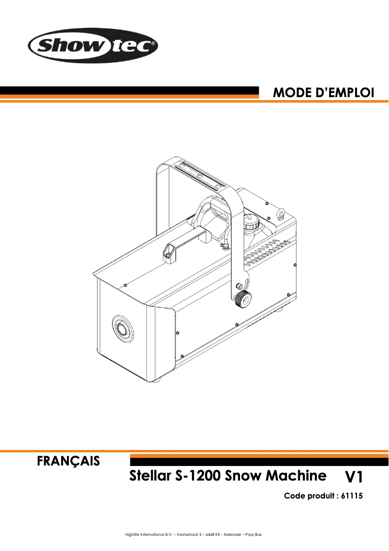 Image de la première page du manuel de l'appareil Stellar S-1200 Snow Machine