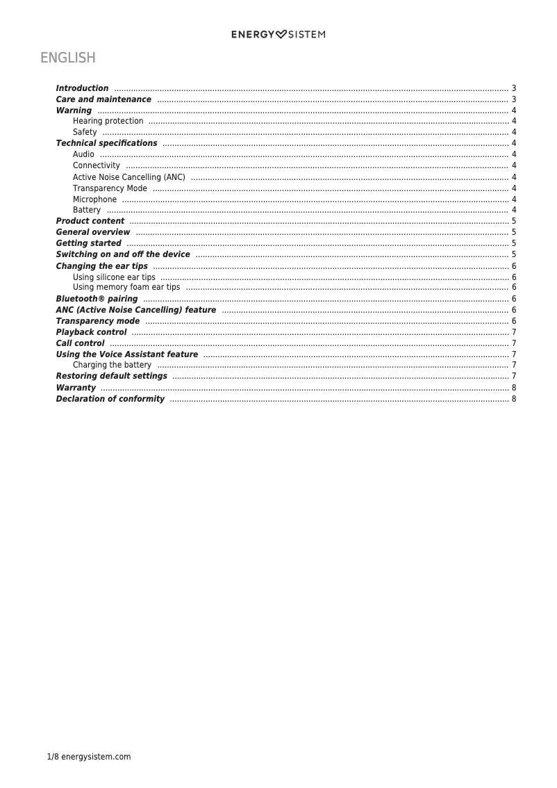 Page n°1 - Manuel utilisateur Energy Sistem Earphones True Wireless Travel 6 ANC