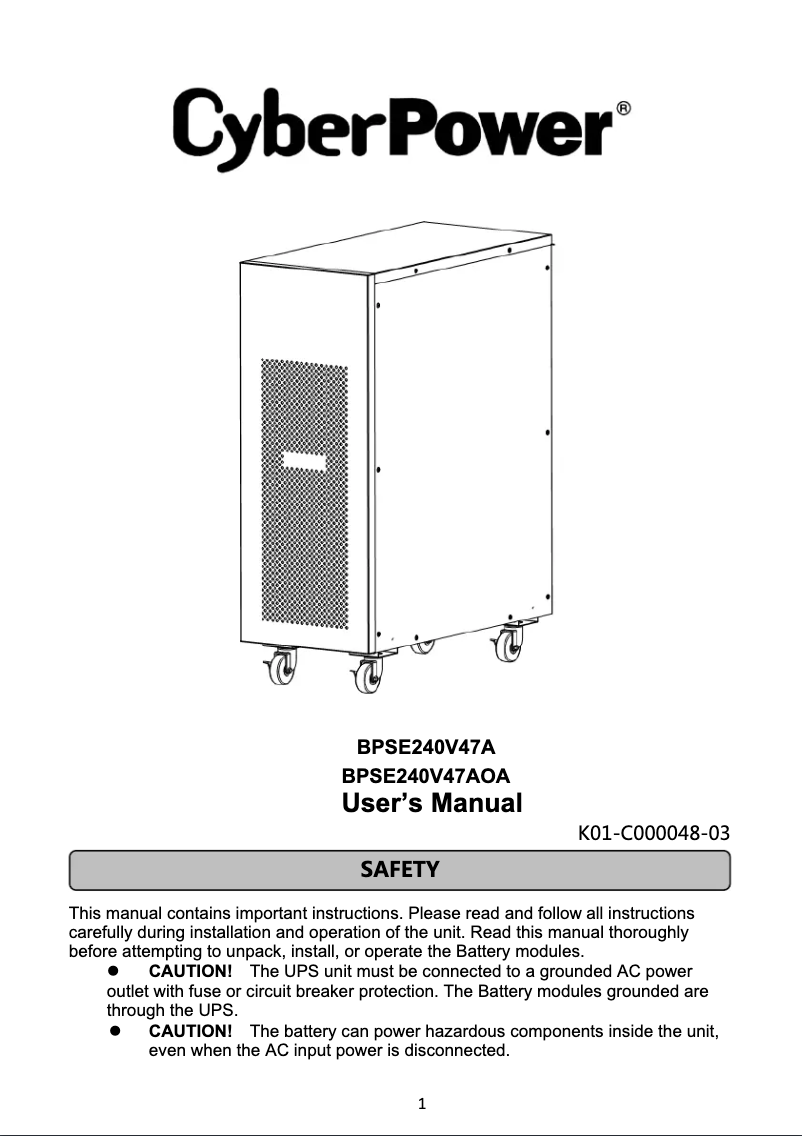 Page n°1 - Manuel utilisateur CyberPower BPSE240V47AOA