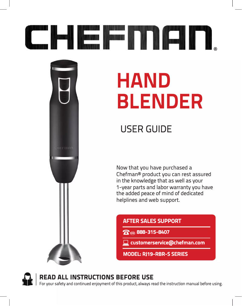 Page n°1 - Manuel utilisateur Chefman Hand Blender