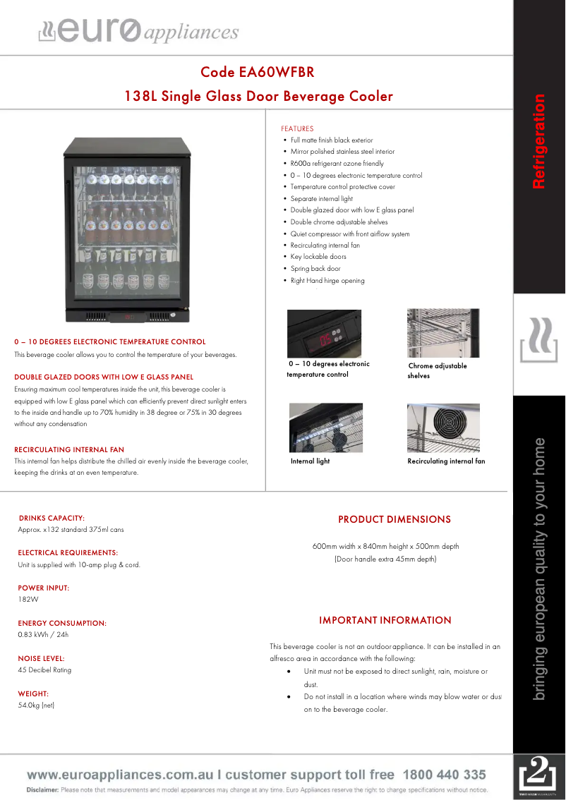 Página 1 del manual Ficha técnica Euro Appliances EA60WFBR