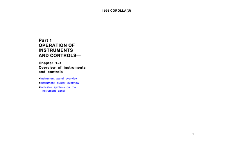 Page 1 de la notice Manuel utilisateur Toyota Corolla (1998)