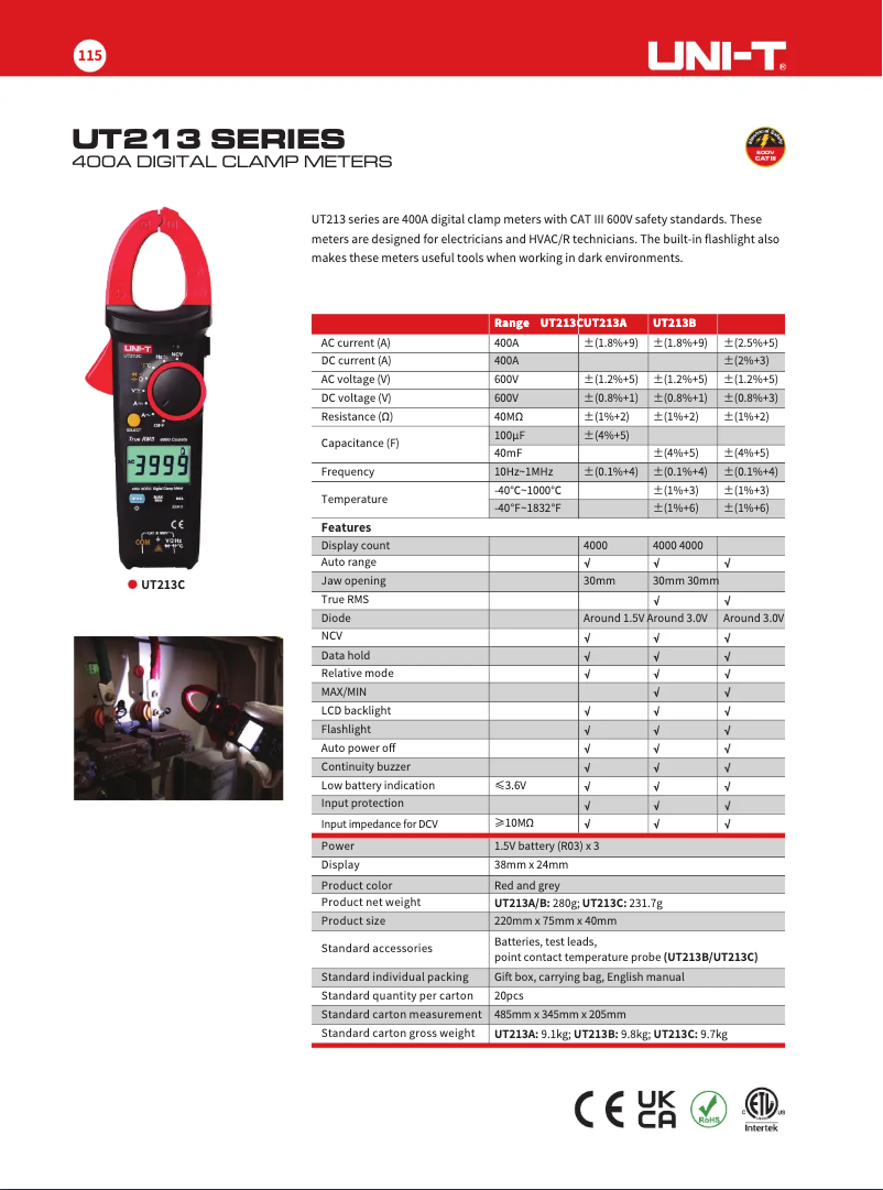 Page 1 de la notice Manuel utilisateur Uni-T UT213C