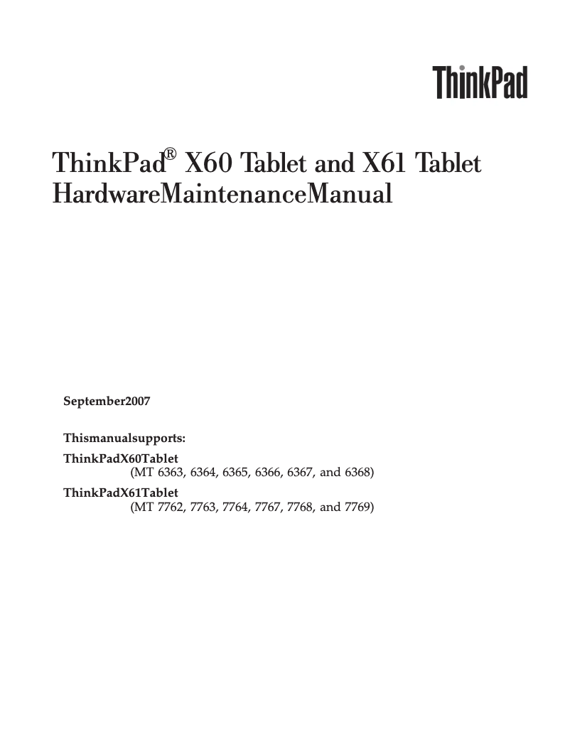 Page 1 de la notice Manuel utilisateur Lenovo ThinkPad Tablet X61
