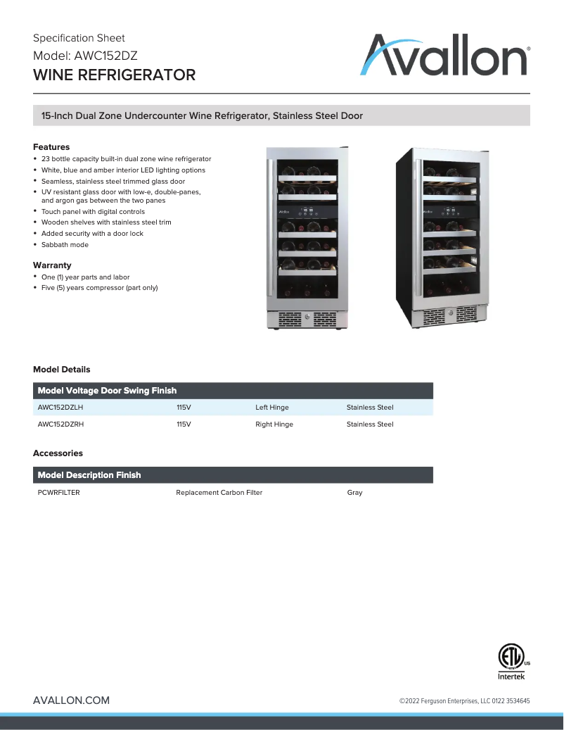 Image de la première page du manuel de l'appareil AWC152DZ