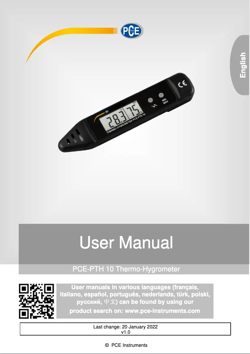 Página 1 del manual Manual de usuario PCE Instruments PCE-PTH 10