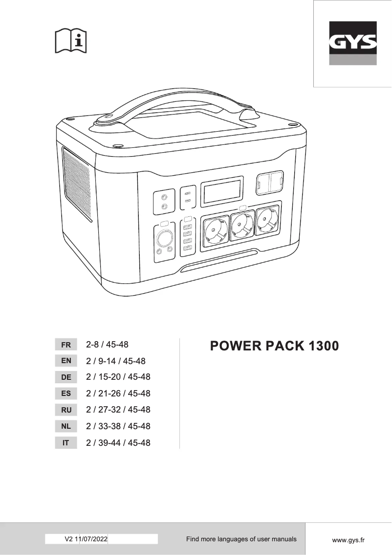 Image de la première page du manuel de l'appareil Power Pack 1300