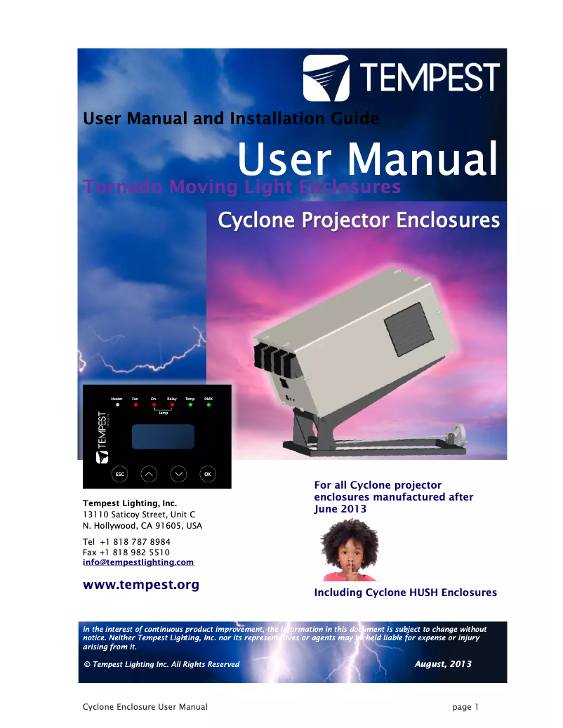 Page n°1 - Manuel utilisateur Tempest Cyclone 8100