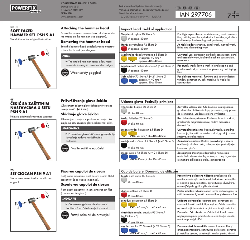 Page 1 de la notice Manuel utilisateur Powerfix PSH 9 A1
