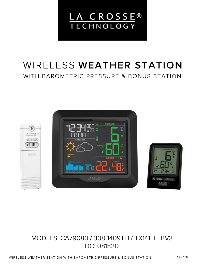 Page 1 de la notice Manuel utilisateur La Crosse Technology CA79080