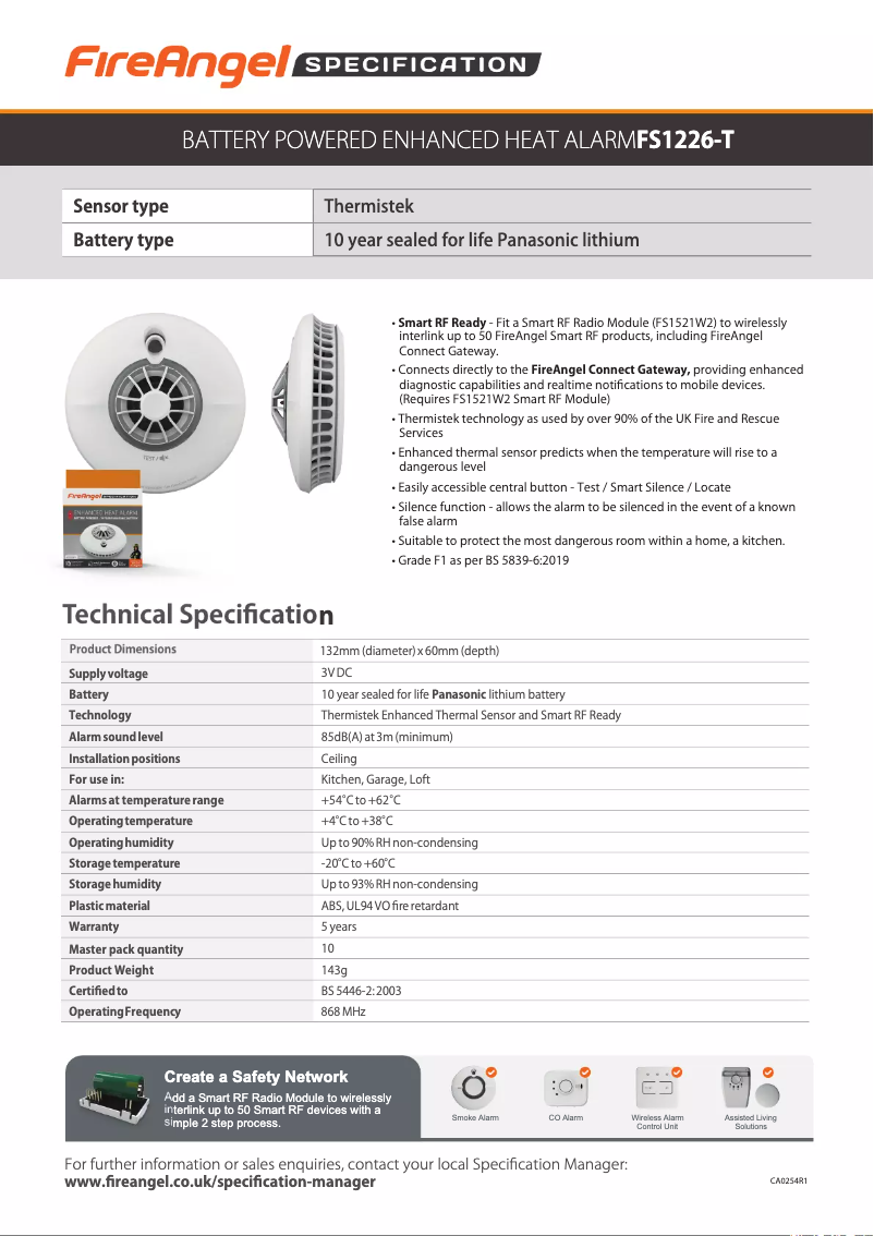 Page 1 de la notice Fiche technique FireAngel FS1226