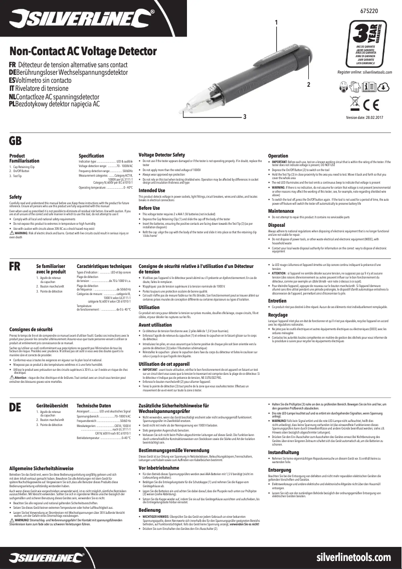 Page 1 de la notice Manuel utilisateur Silverline 675220