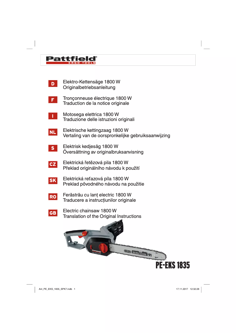 Page 1 de la notice Manuel utilisateur Pattfield PE-EKS 1835