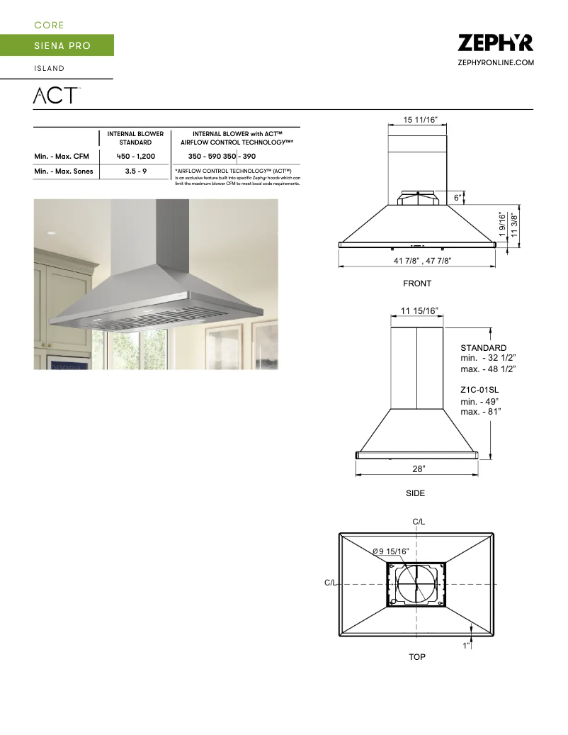 Page n°1 - Fiche technique Zephyr Siena Pro ZSL-E48CS