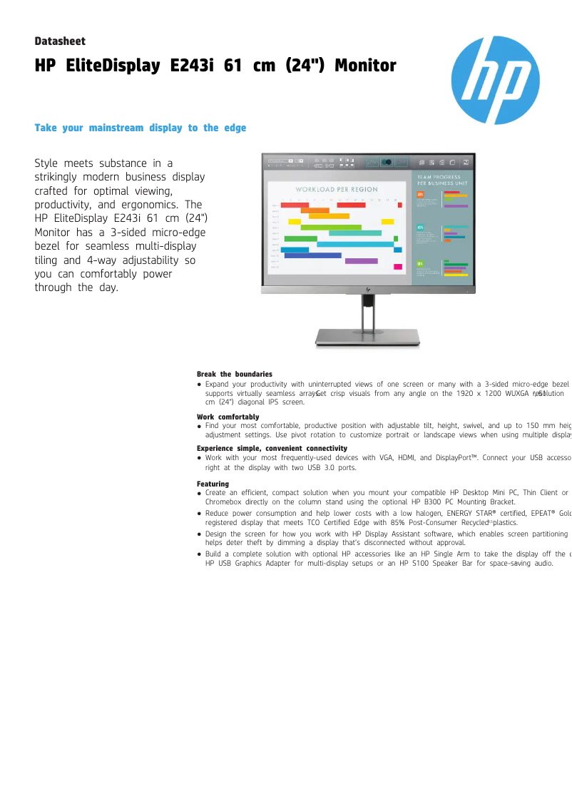 Page n°1 - Fiche technique HP EliteDisplay E243i