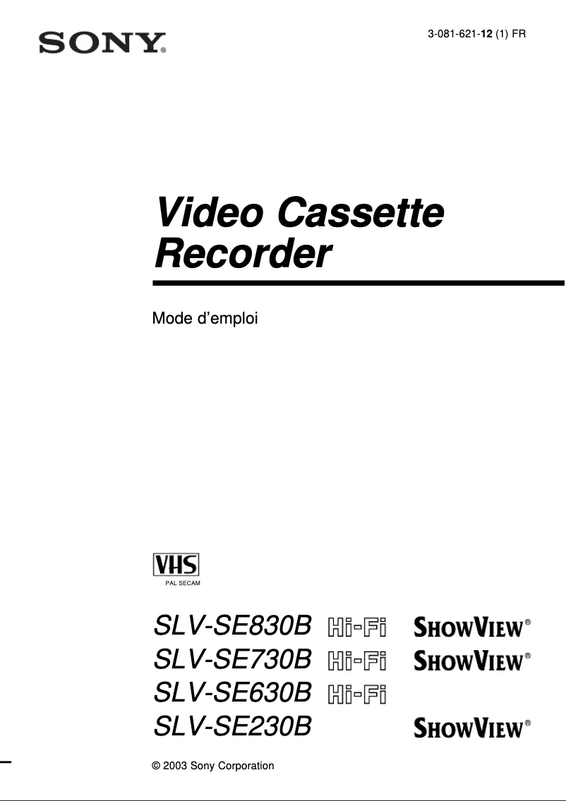 Image de la première page du manuel de l'appareil SLV-SE830B