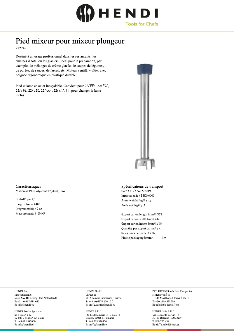 Page 1 de la notice Fiche technique Hendi 222256