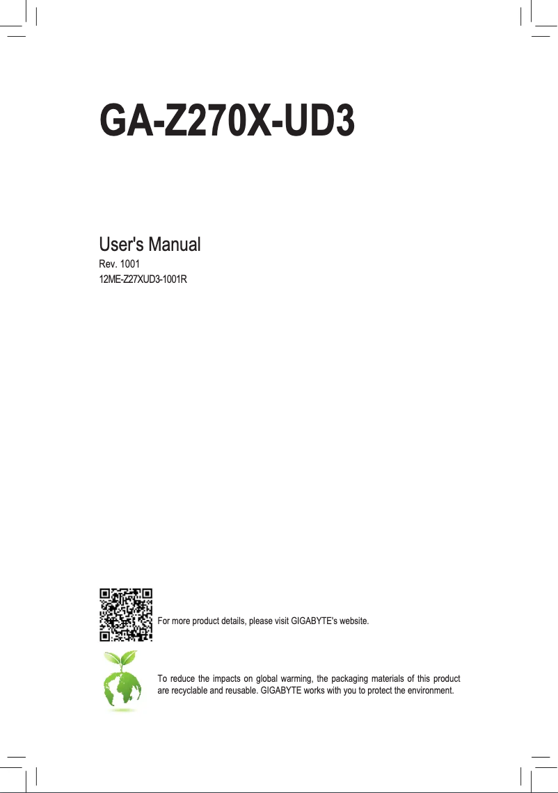 Page 1 de la notice Manuel utilisateur Gigabyte GA-Z270X-UD3