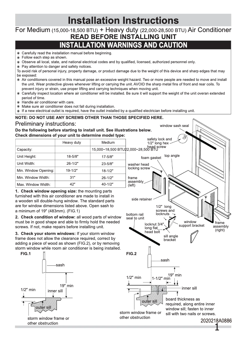 Page 1 de la notice Guide d'installation Frigidaire LRA157MT1