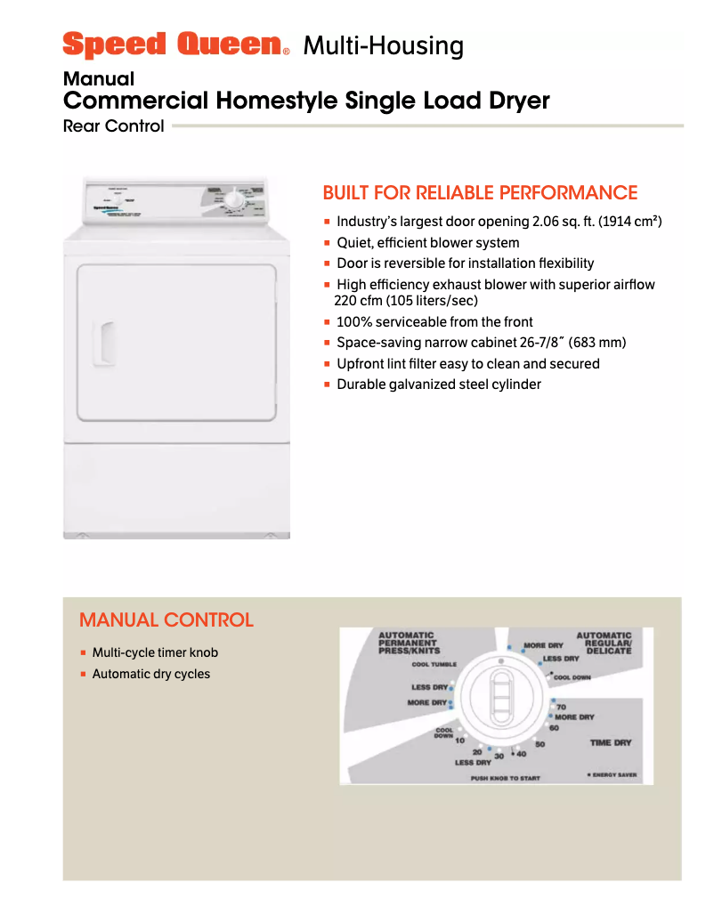 Page 1 de la notice Manuel utilisateur Speed Queen LDG30RGS113TW01