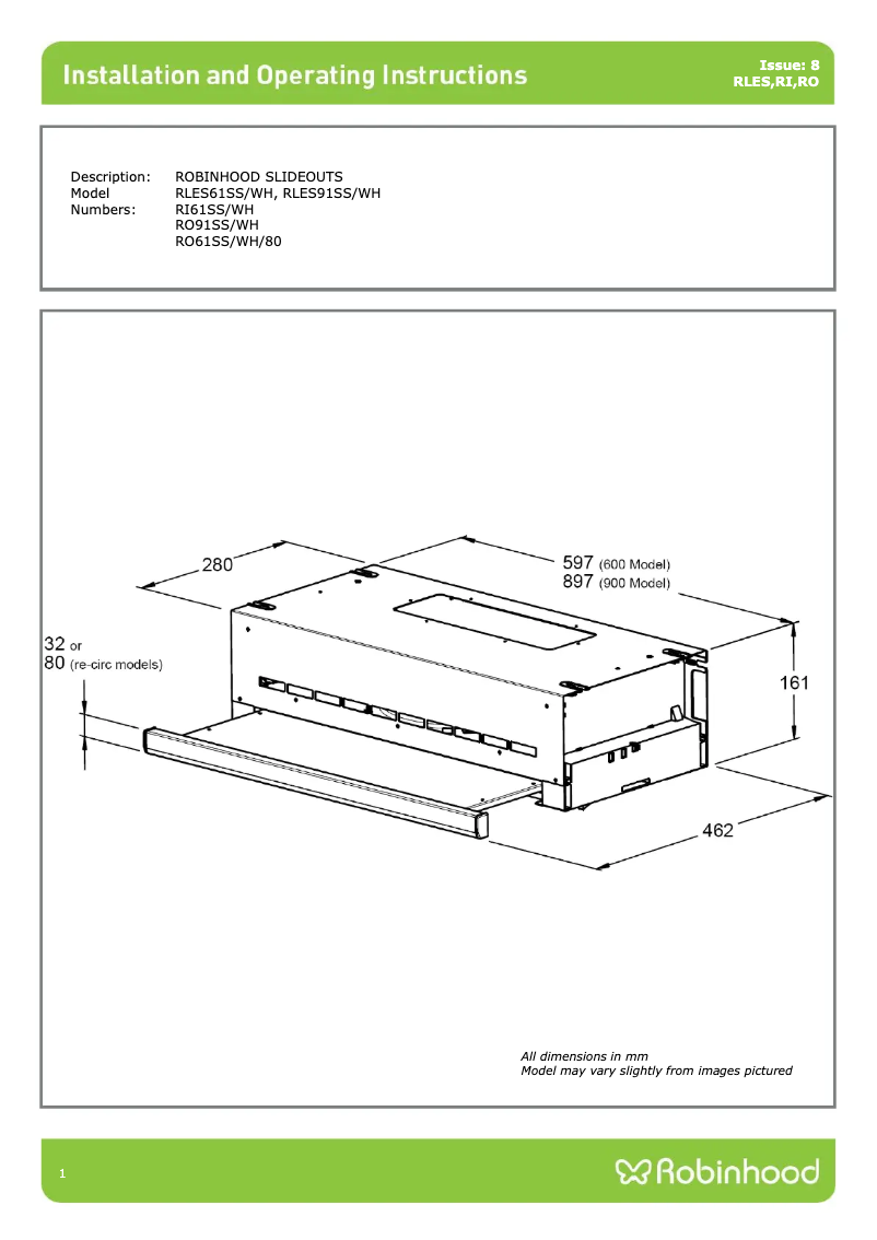 Page n°1 - Manuel utilisateur Robinhood RO91SS/WH/80