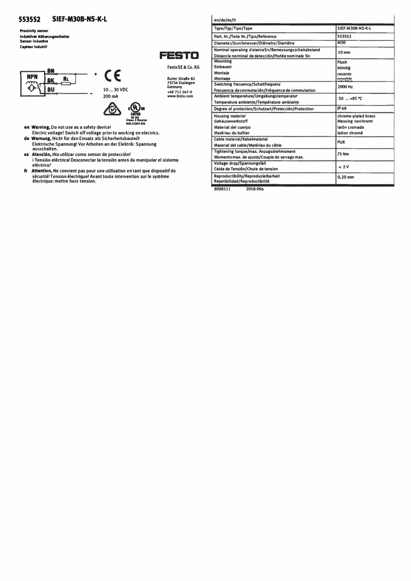 Page 1 de la notice Manuel utilisateur Festo SIEF-M30B-NS-K-L