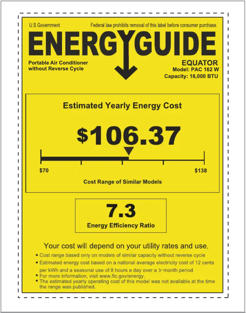 Page n°1 - Label énergétique Equator PAC 162 W