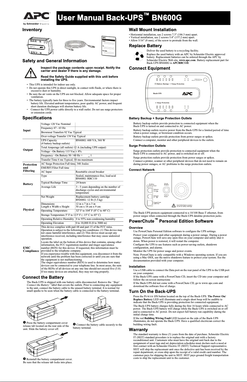 Page n°1 - Manuel utilisateur APC Back-UPS BN600G
