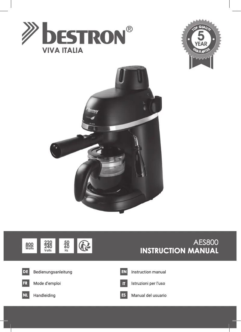 Page 1 de la notice Manuel utilisateur Bestron Viva Italia AES800