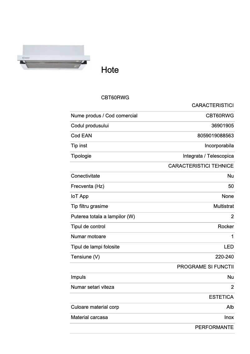 Image de la première page du manuel de l'appareil CBT60RWG-07