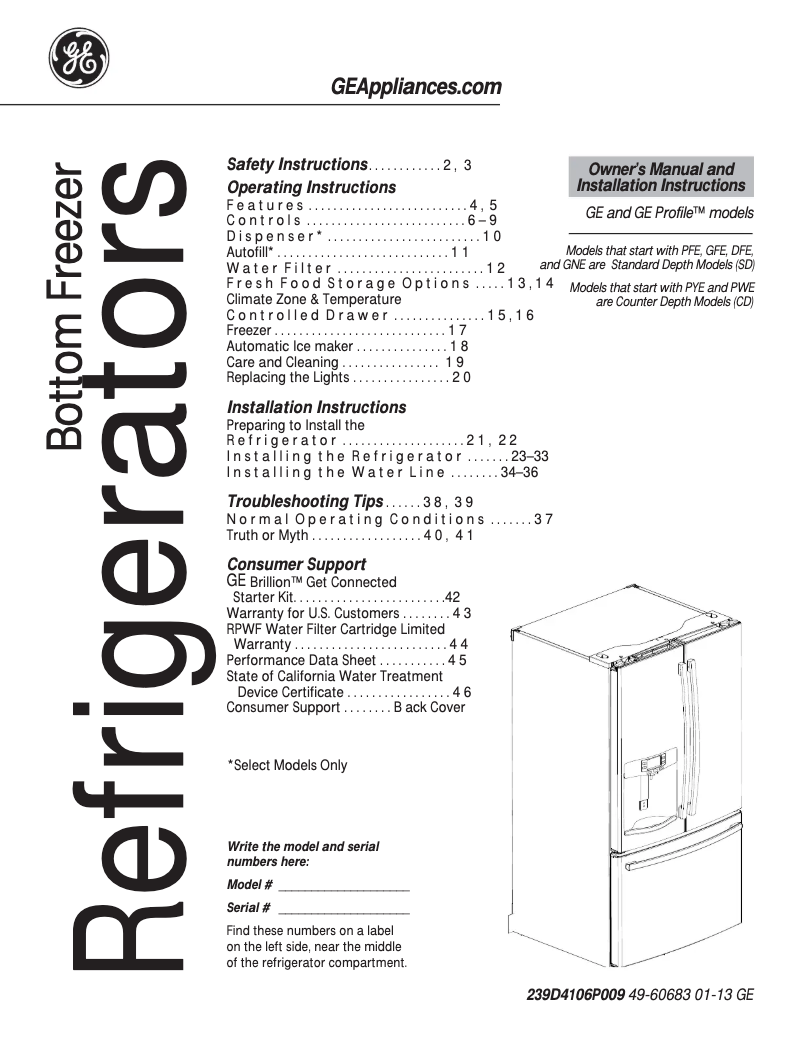 Page 1 de la notice Guide d'installation GE GFE29HMDES