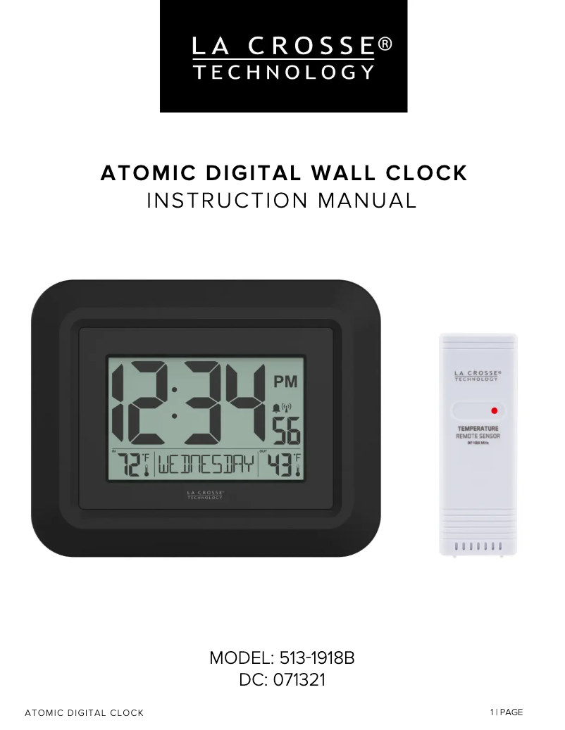 Page n°1 - Manuel utilisateur La Crosse Technology 513-1918B
