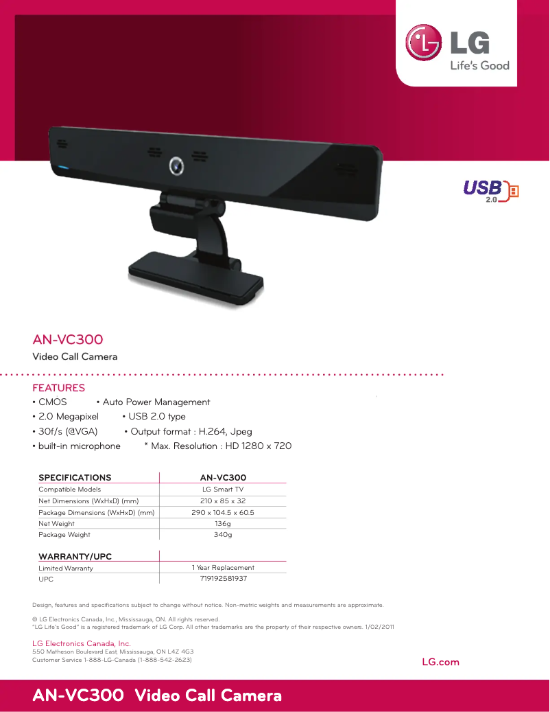 Page n°1 - Fiche technique LG AN-VC300