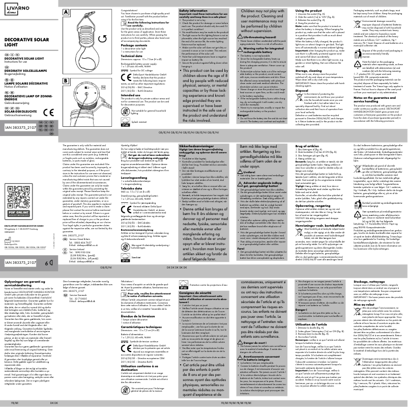 Page 1 de la notice Manuel utilisateur Livarno Lux IAN 383375