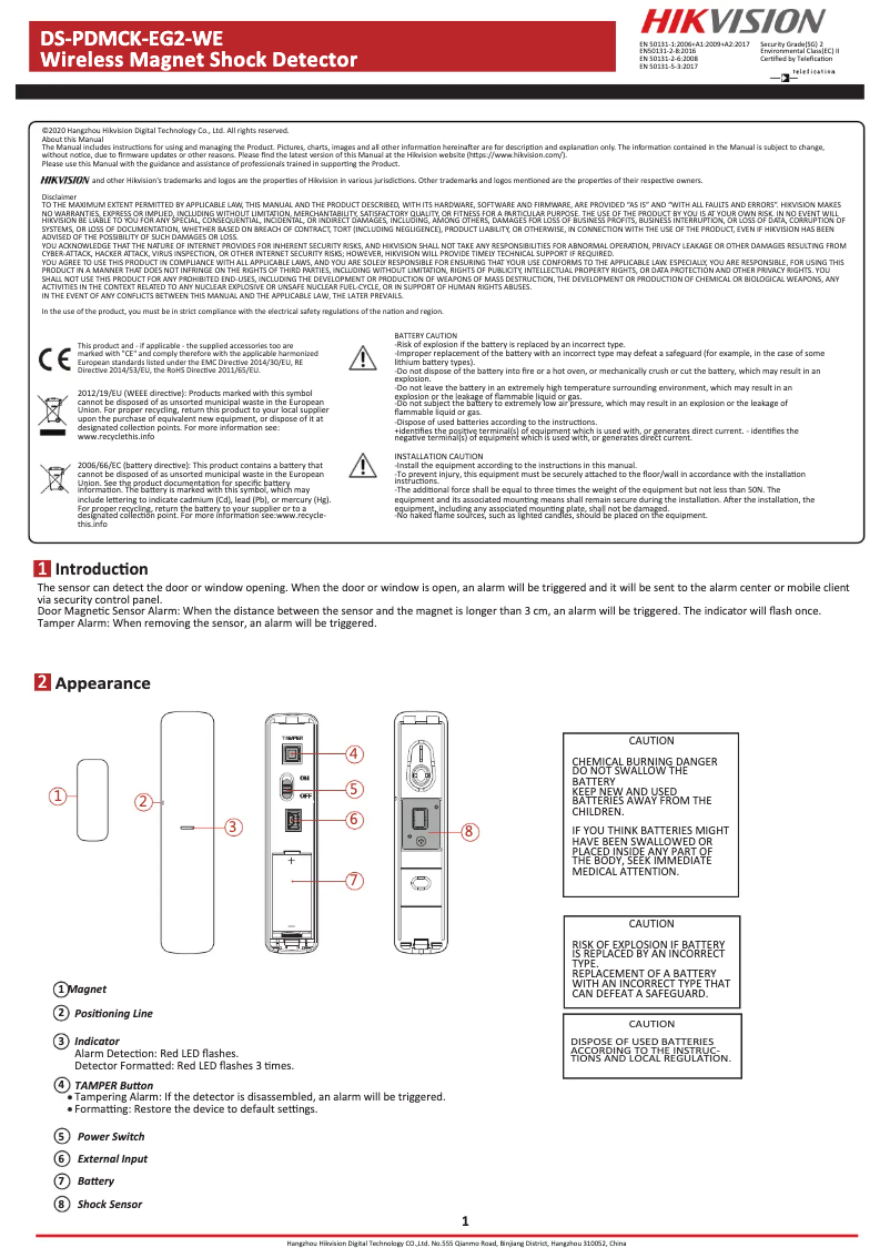 Image de la première page du manuel de l'appareil DS-PDMCK-EG2-WE