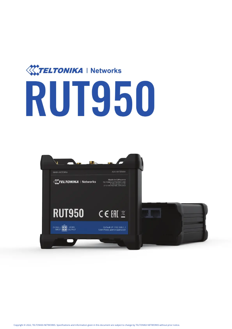 Page 1 de la notice Fiche technique Teltonika RUT950