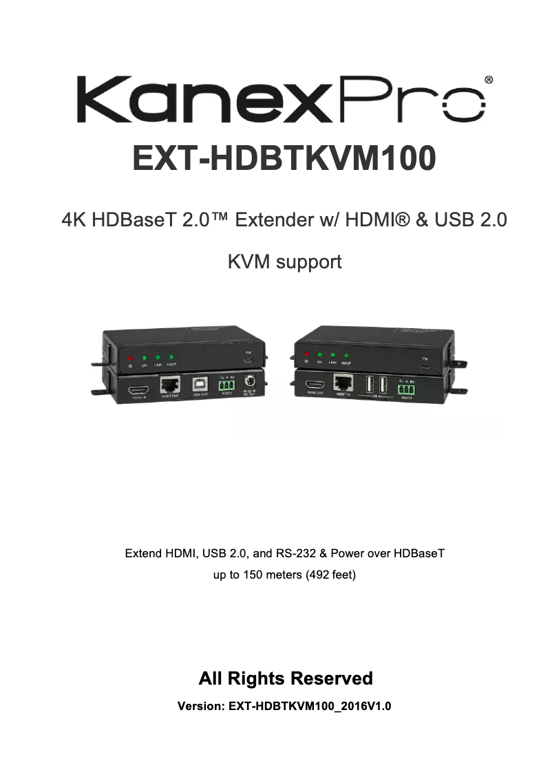 Page n°1 - Manuel utilisateur KanexPro EXT-HDBTKVM100