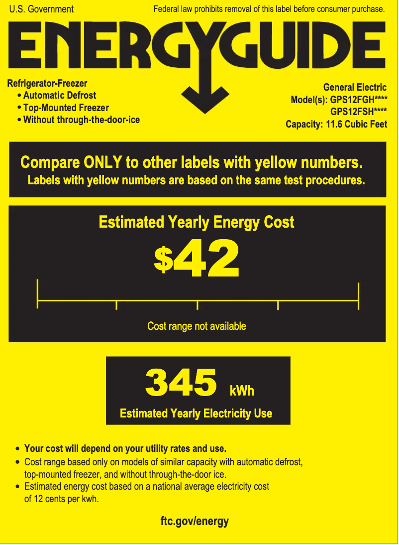 Page 1 de la notice Label énergétique GE GPS12FGHWW