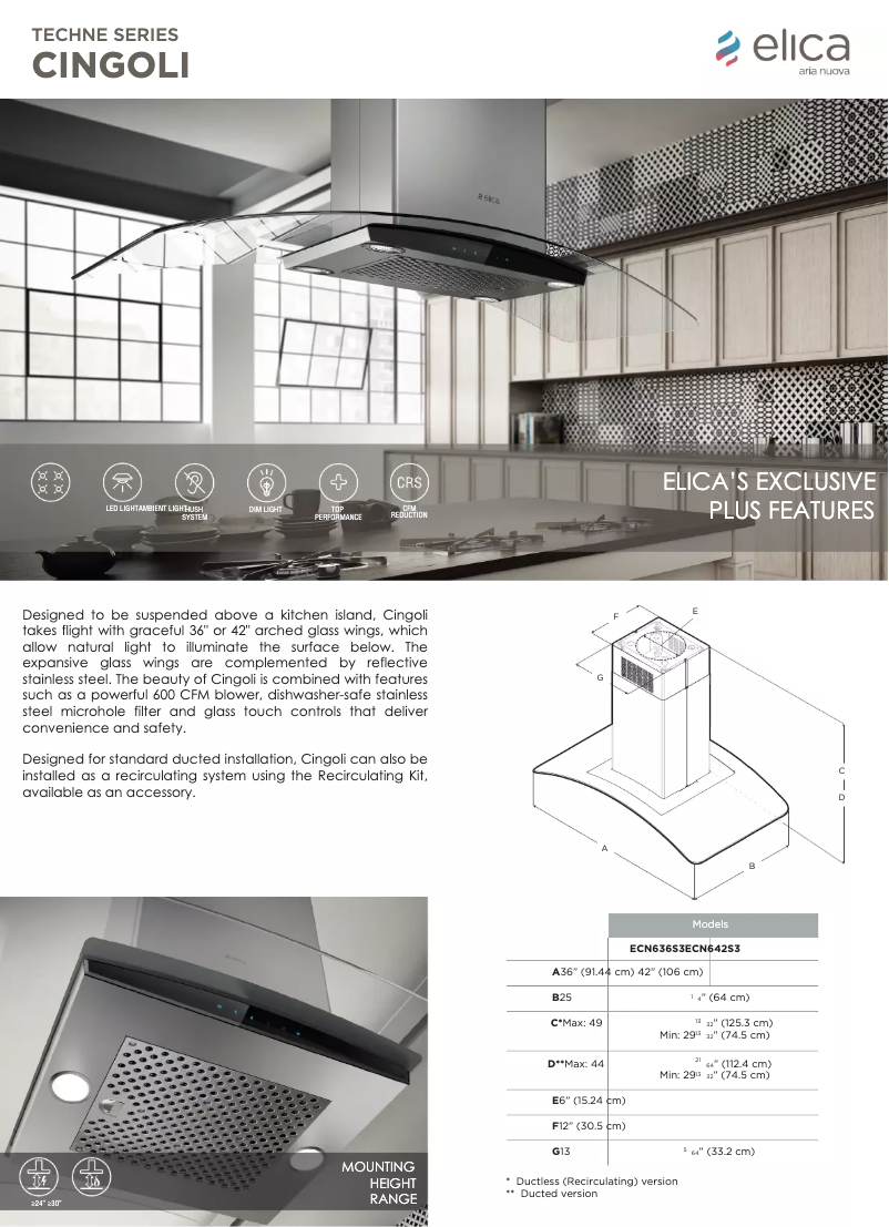 Page 1 de la notice Fiche technique Elica ECN636S3