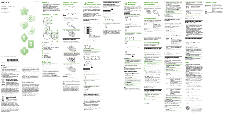 Page n°1 - Manuel utilisateur Sony RM-KZ1T