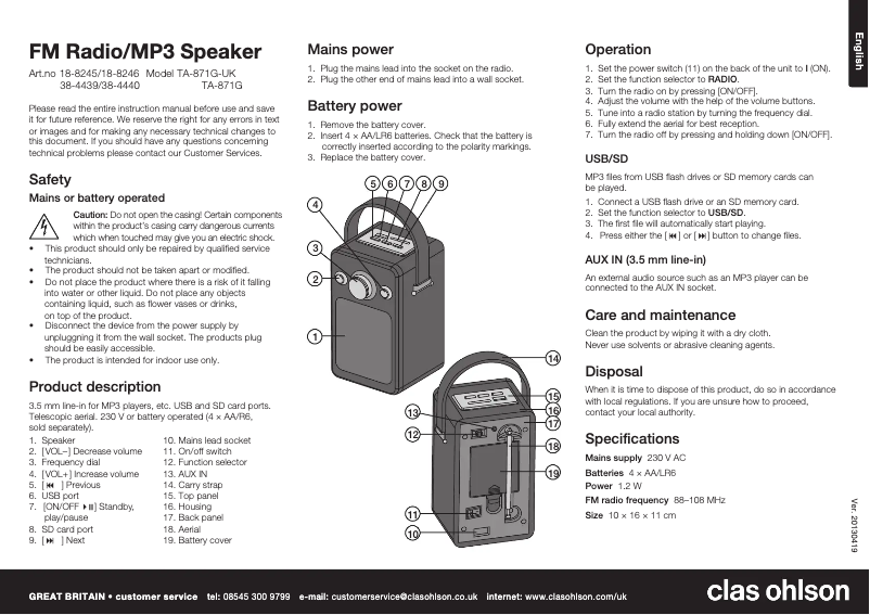 Image de la première page du manuel de l'appareil TA-871G
