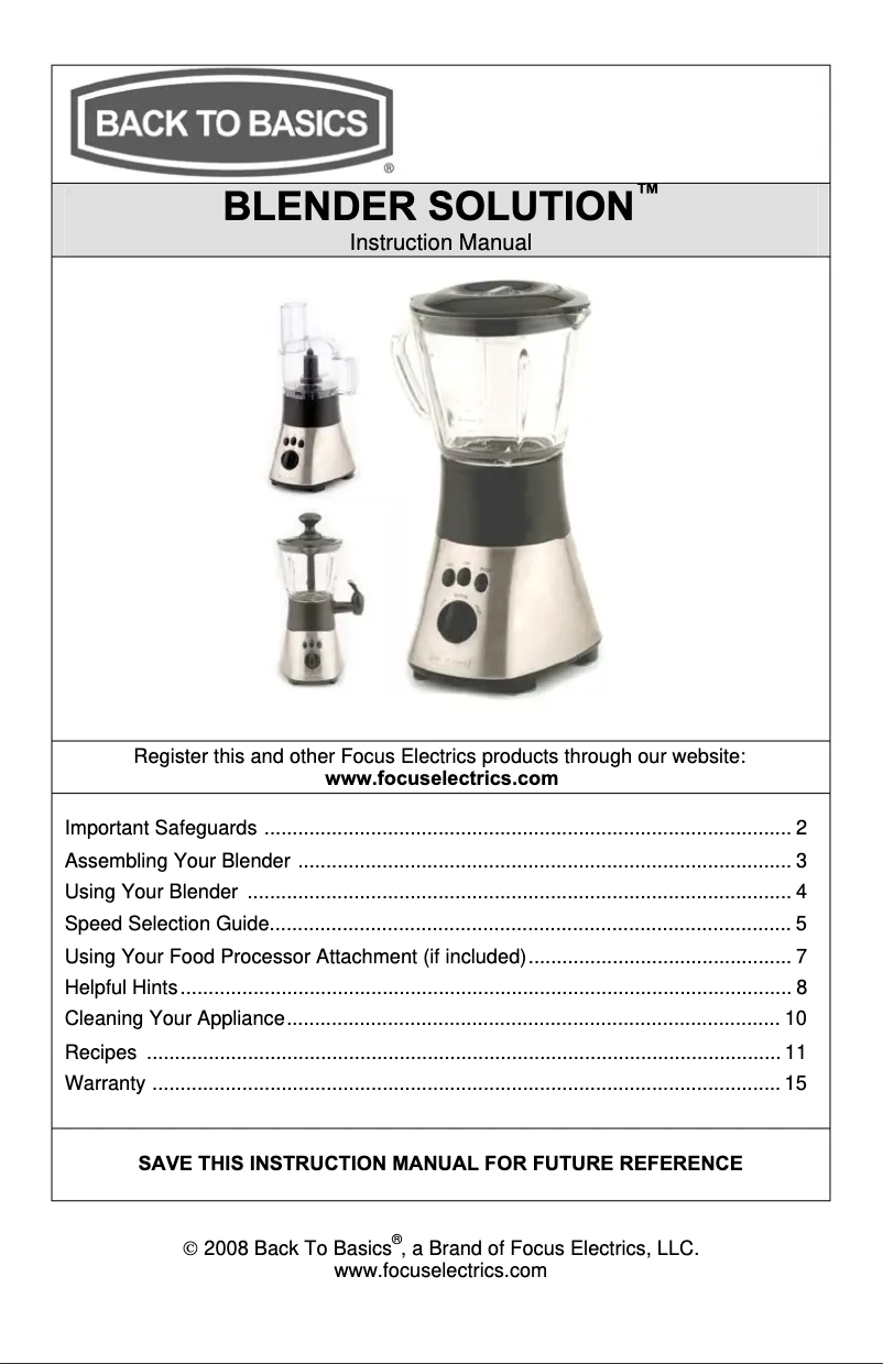 Page 1 de la notice Manuel utilisateur WestBend 5000