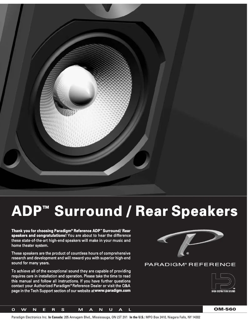 Page n°1 - Manuel utilisateur Paradigm Millenia ADP