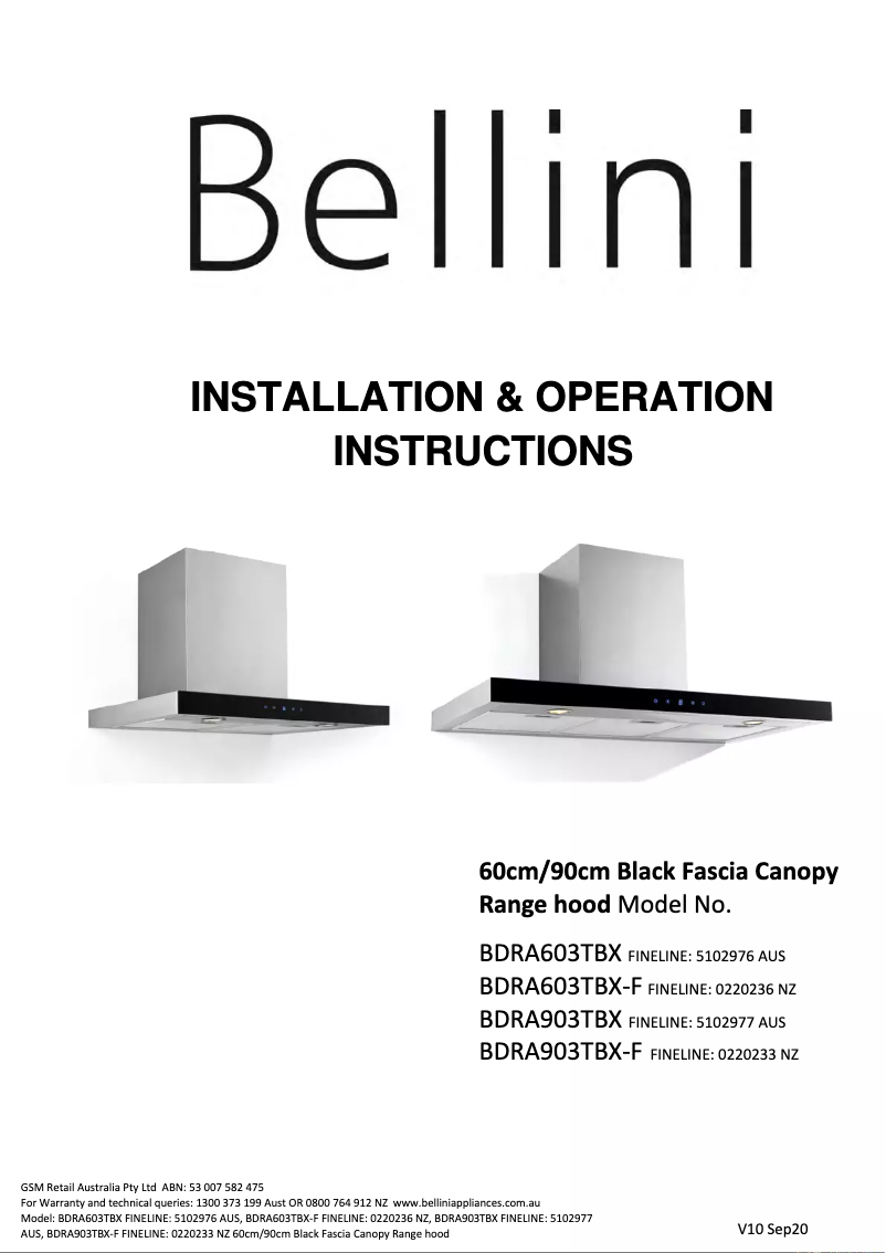 Page 1 de la notice Manuel utilisateur Bellini BDR903TBX