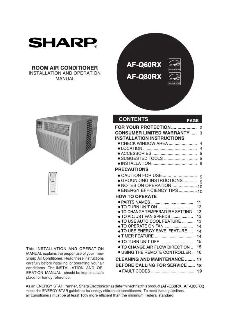 Page n°1 - Manuel utilisateur Sharp AF-Q60RX